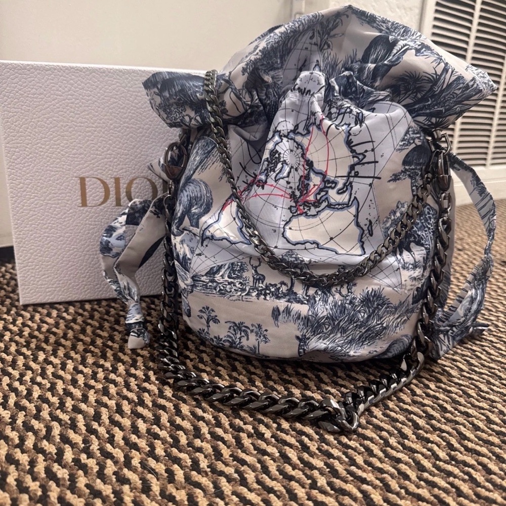 Auth DIOR VIP GWP Around The World Drawstring Pouch W/ added chains & inserts